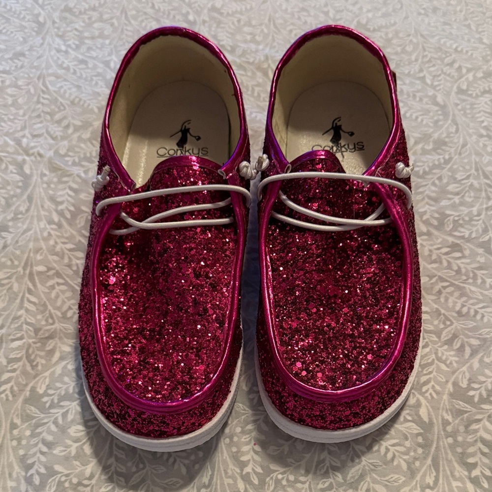 Corkys Women's Pink Glitter‎ Slip Ons Size 8